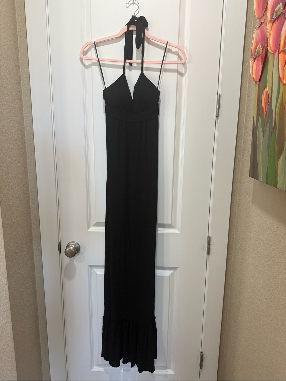 Guess - Black Halter Maxi Dress with Ruffle Hem